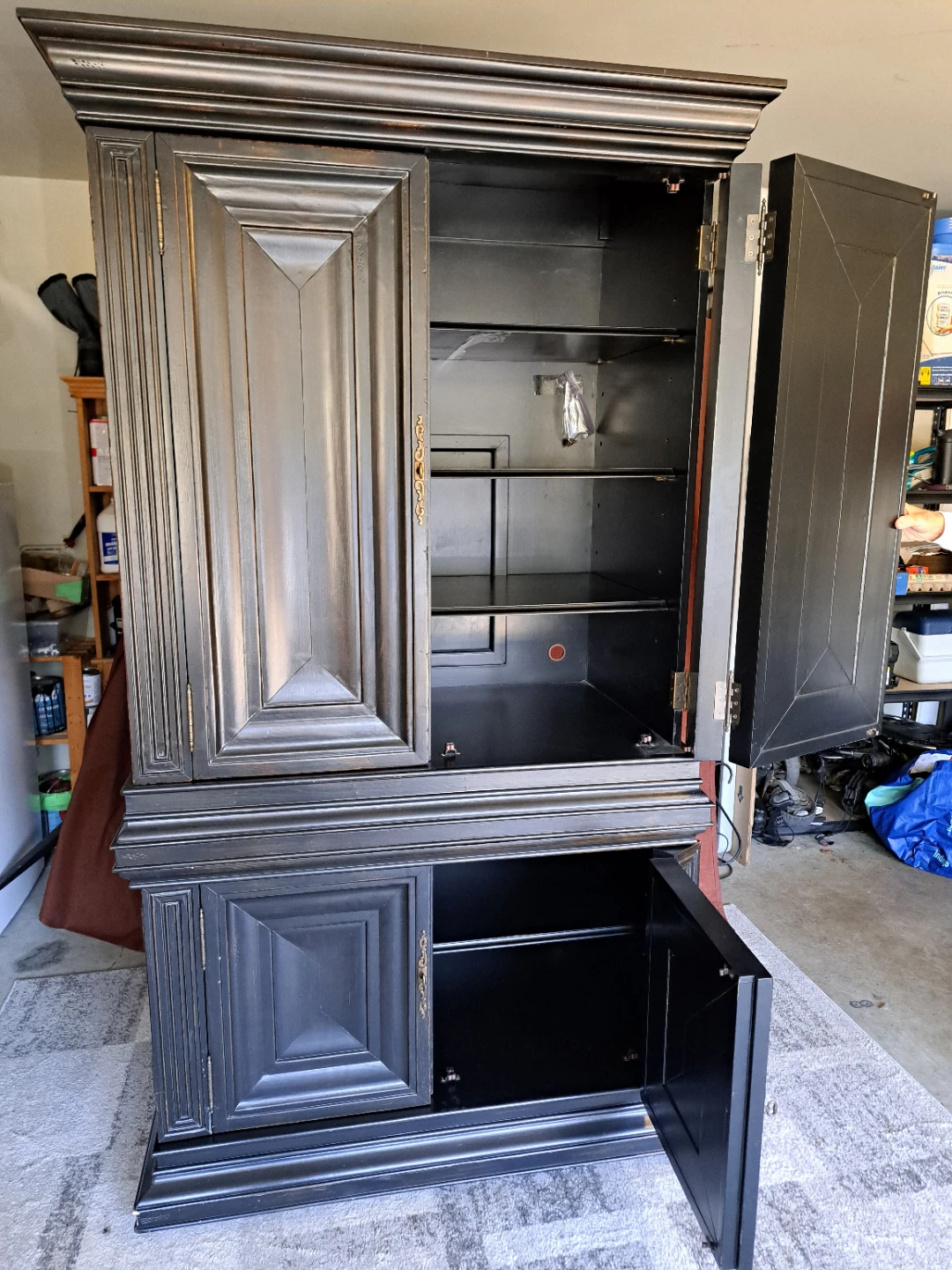 Tall Black Cabinet with Doors and Shelves - photo 3