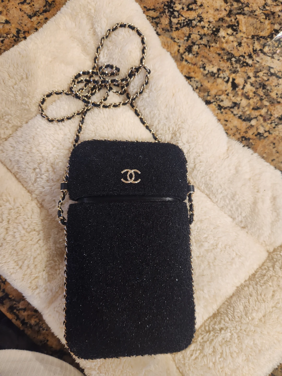 Chanel Black Tweed Phone Bag