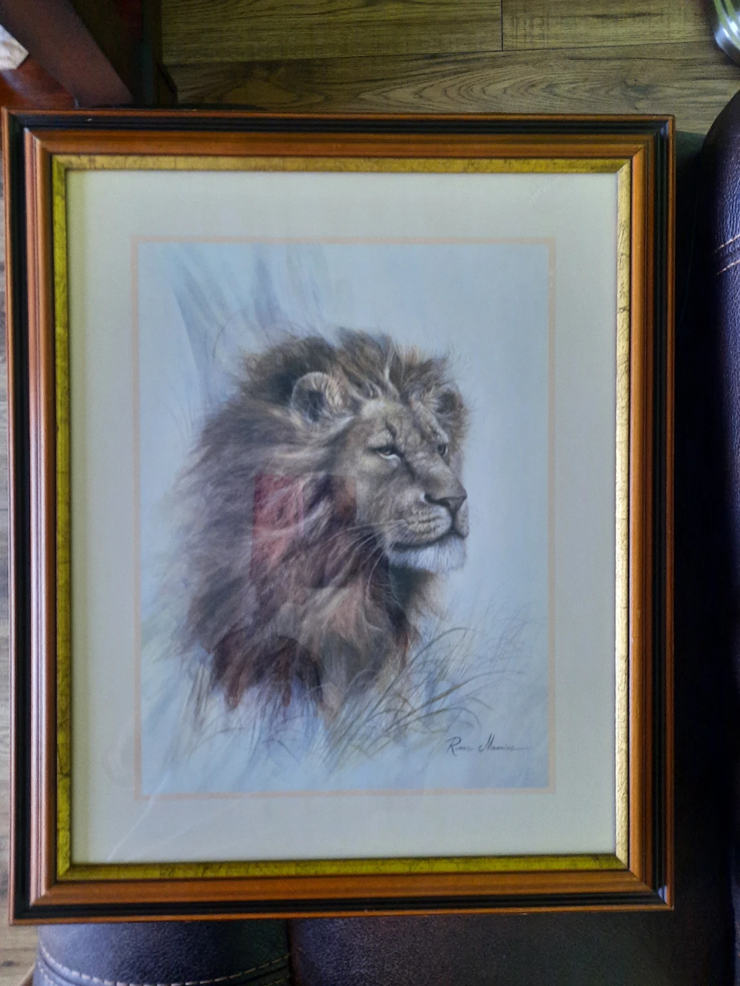 Framed Lion Print by Rose Maureen
