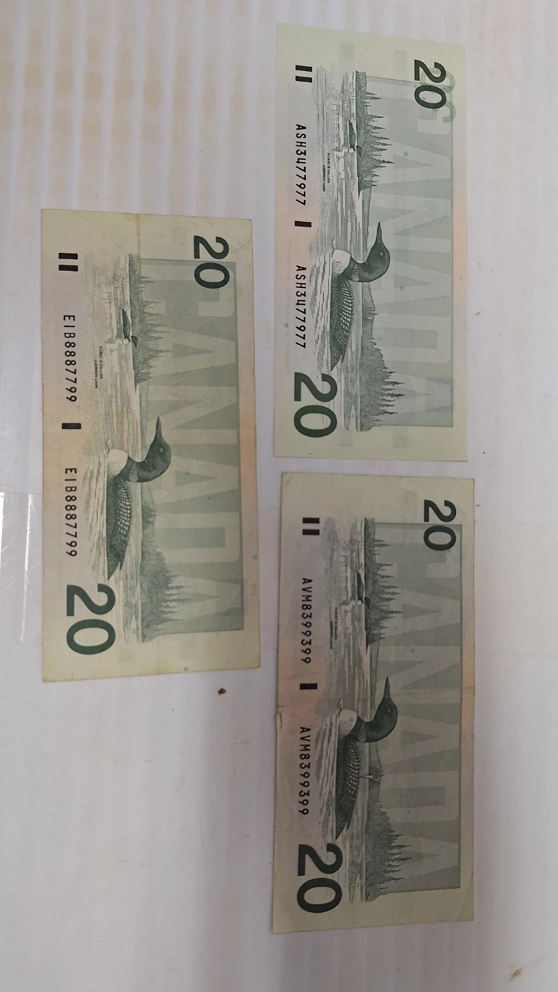 Three Canadian $20 Bills (1991 - photo 2