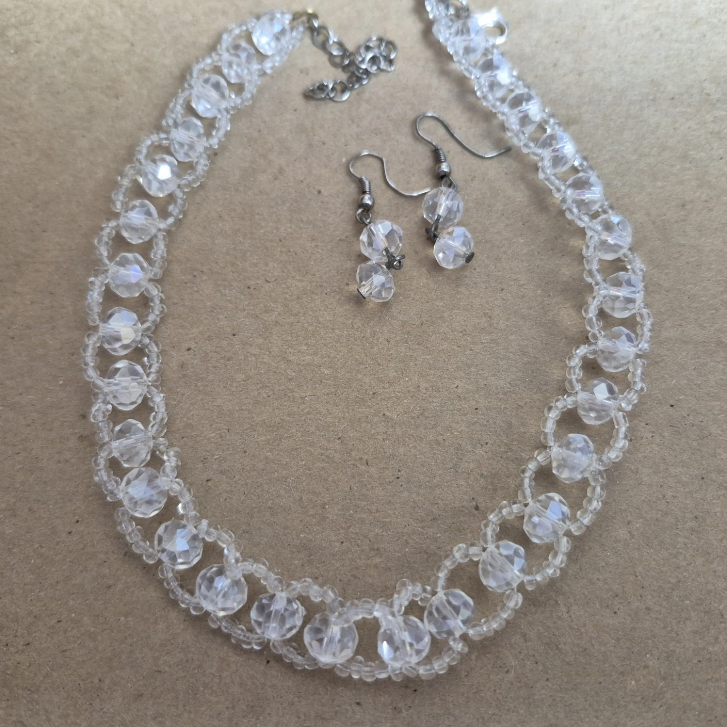 New Clear Crystal Bead Necklace and Earring Set