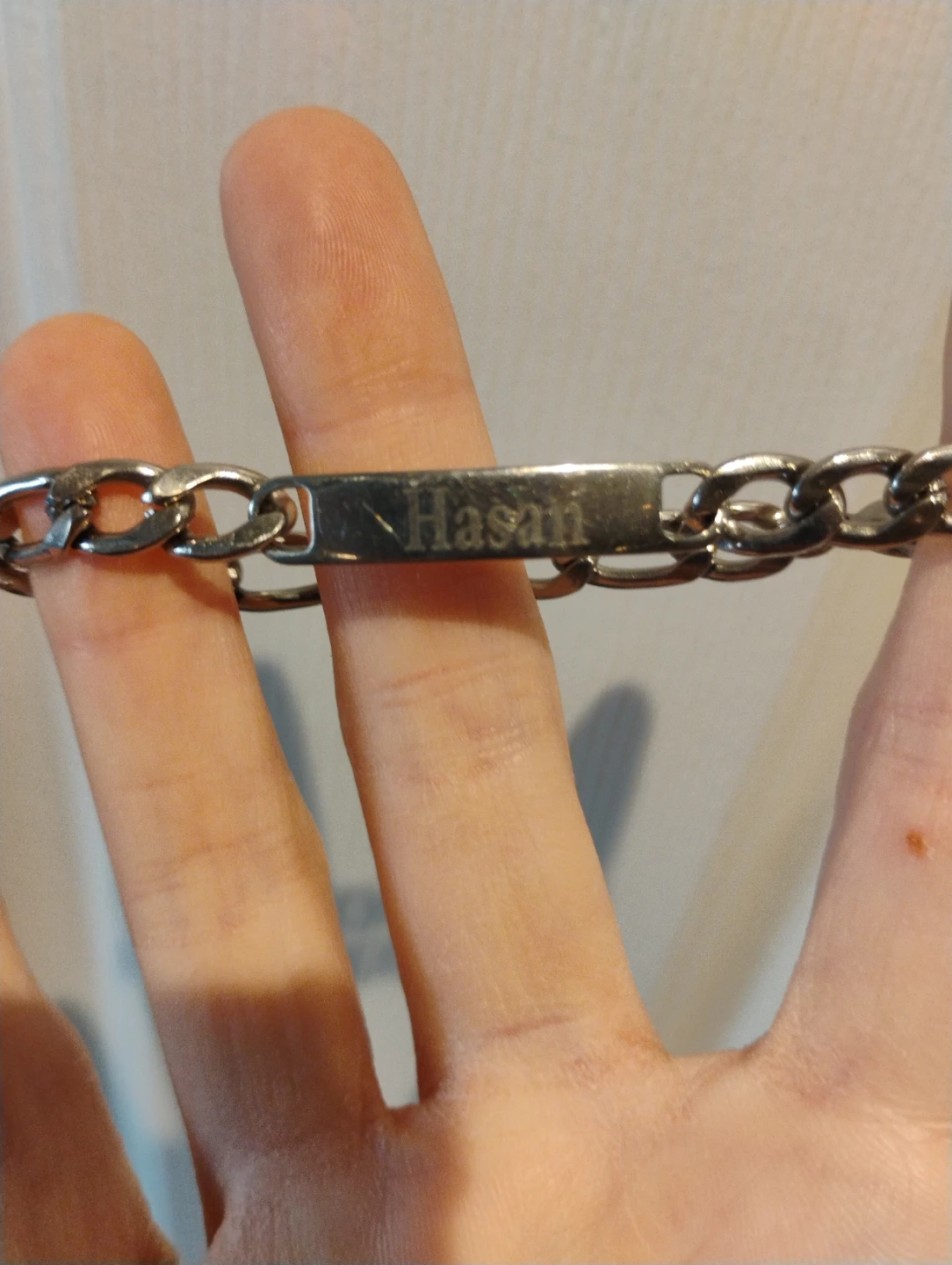 Silver Metal Chain Clasp Bracelet; Engraved