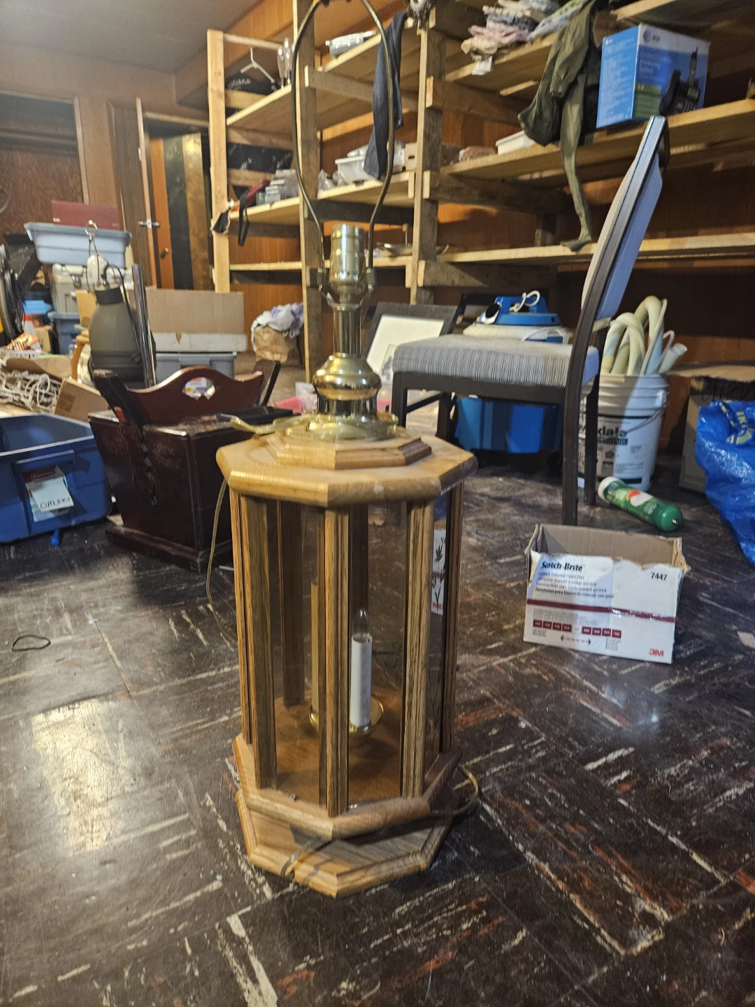 Vintage Wooden Lantern Lamp with Etched Glass - photo 2