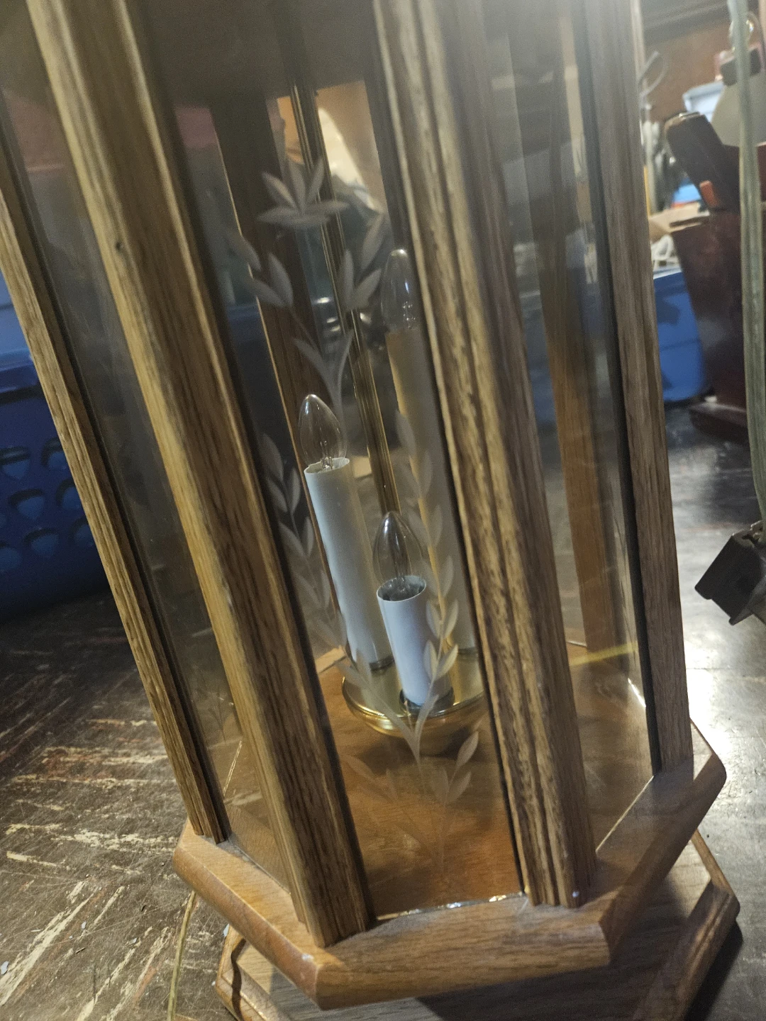 Vintage Wooden Lantern Lamp with Etched Glass - photo 5