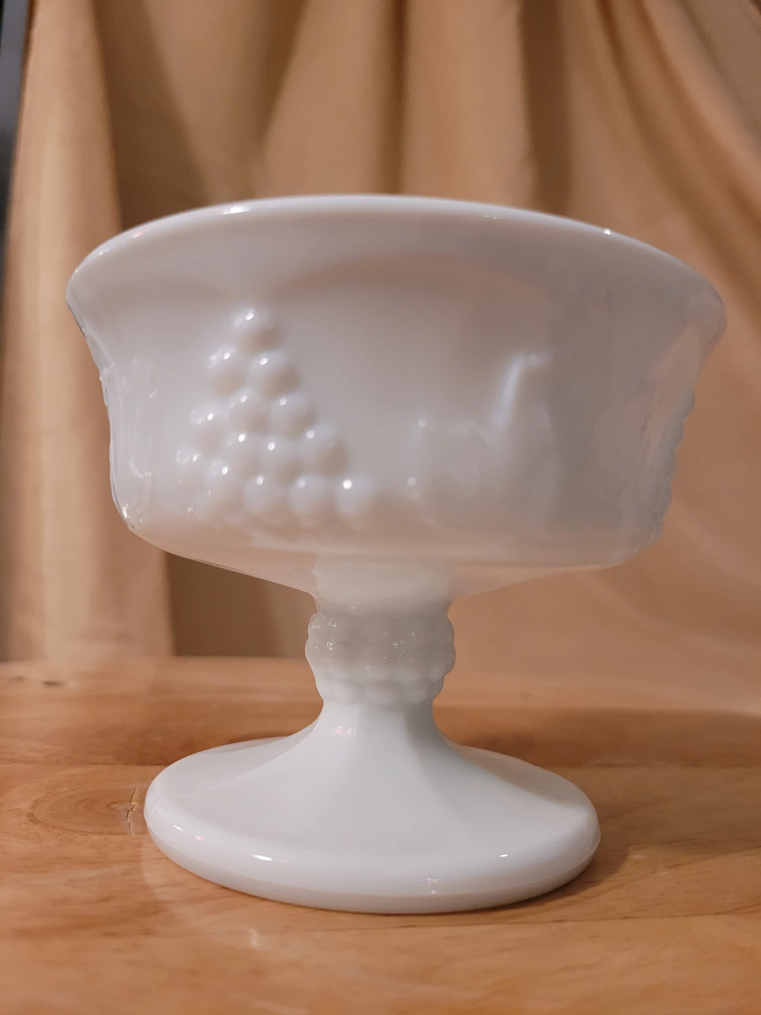 White Milk Glass Footed Dessert Bowl w/ Grape Embossing - photo 2