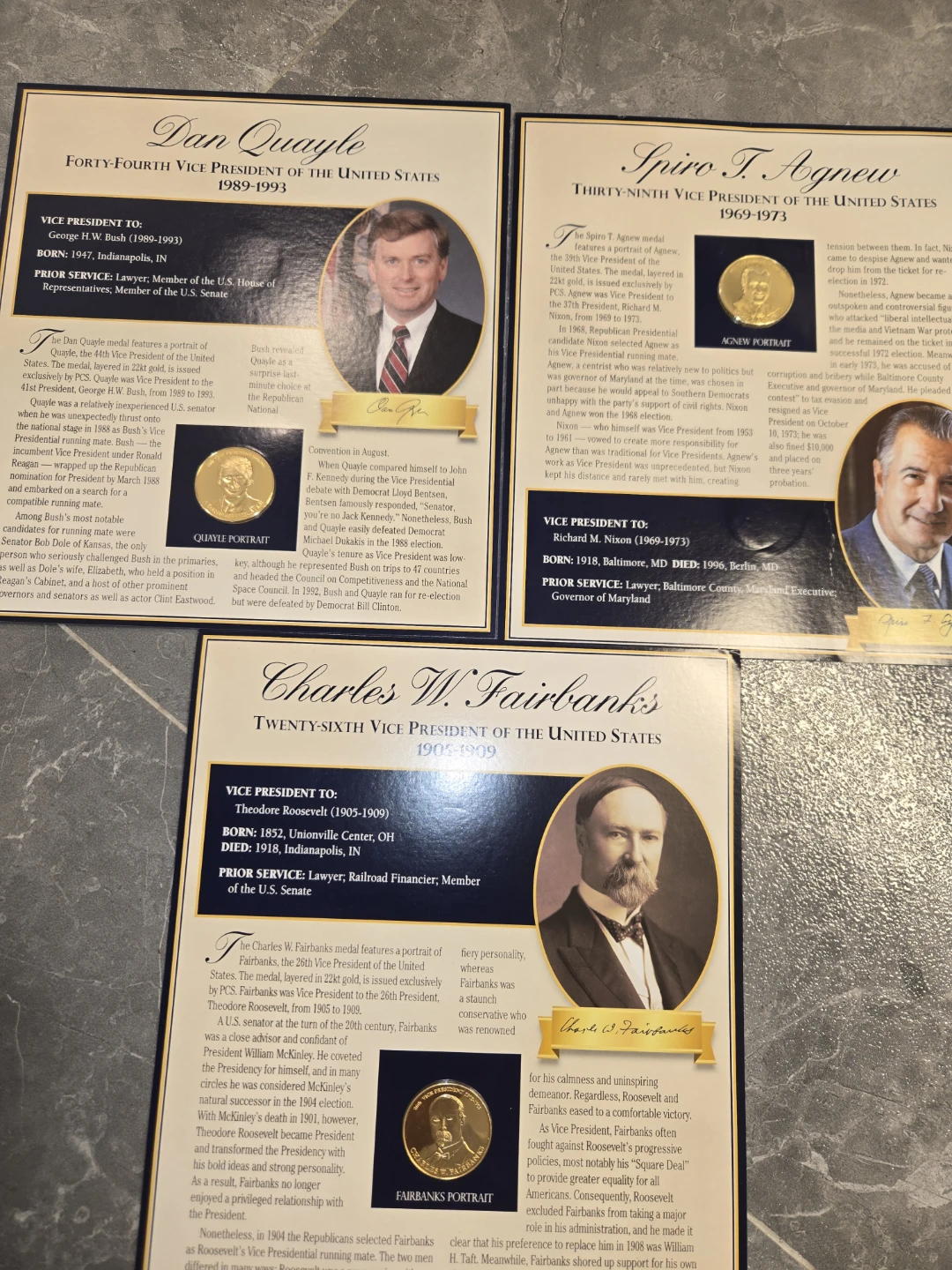 22kt Gold plated Vice President Medal & Fact Card - PCS