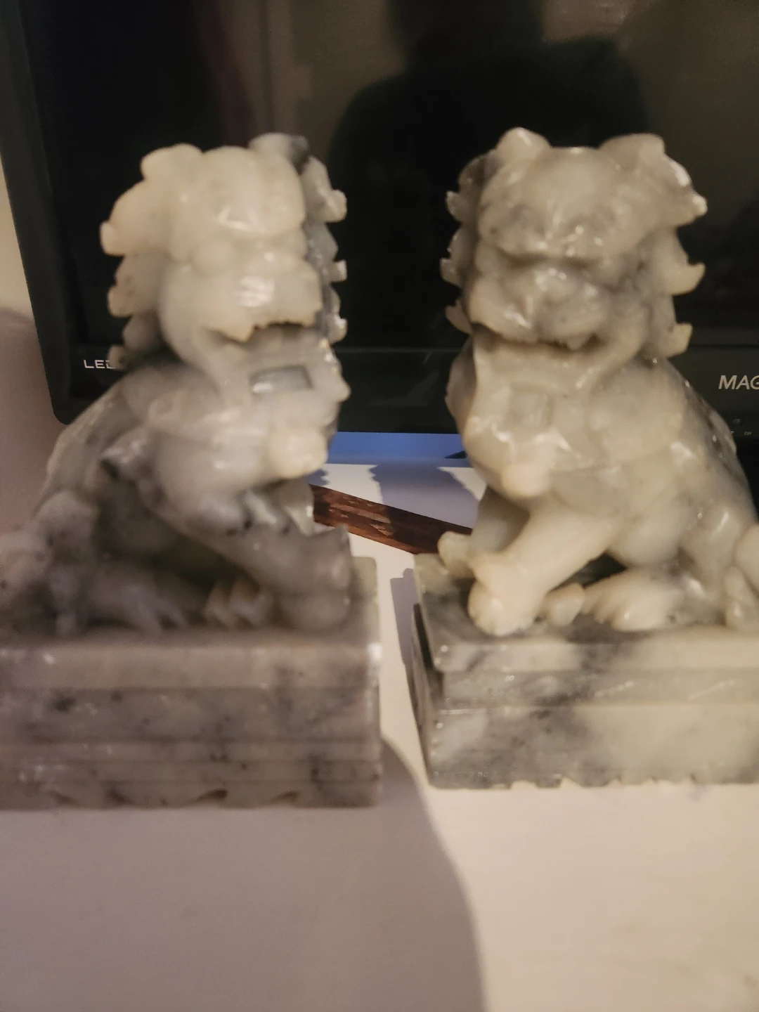 Pair of Chinese soap stone Foo Dog Figurines