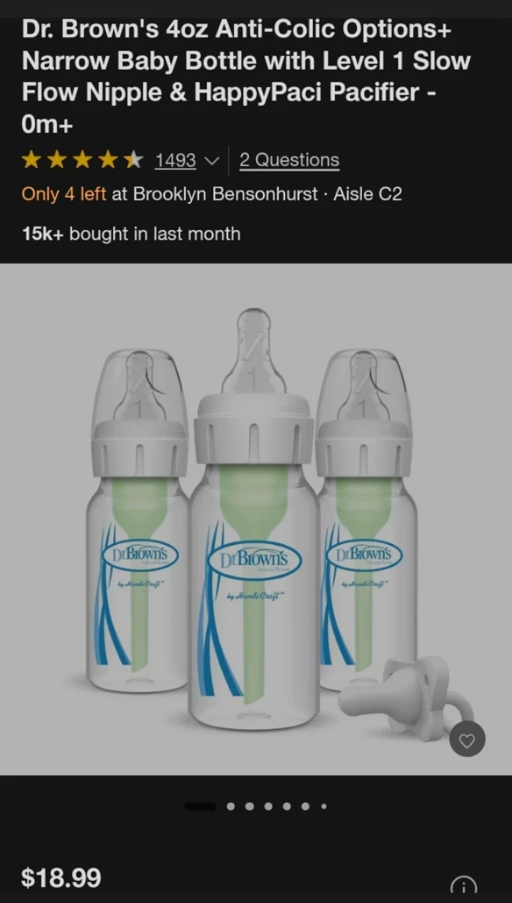 Dr. Brown's 4oz Anti-Colic Baby Bottle w/ Level (3-Pack)