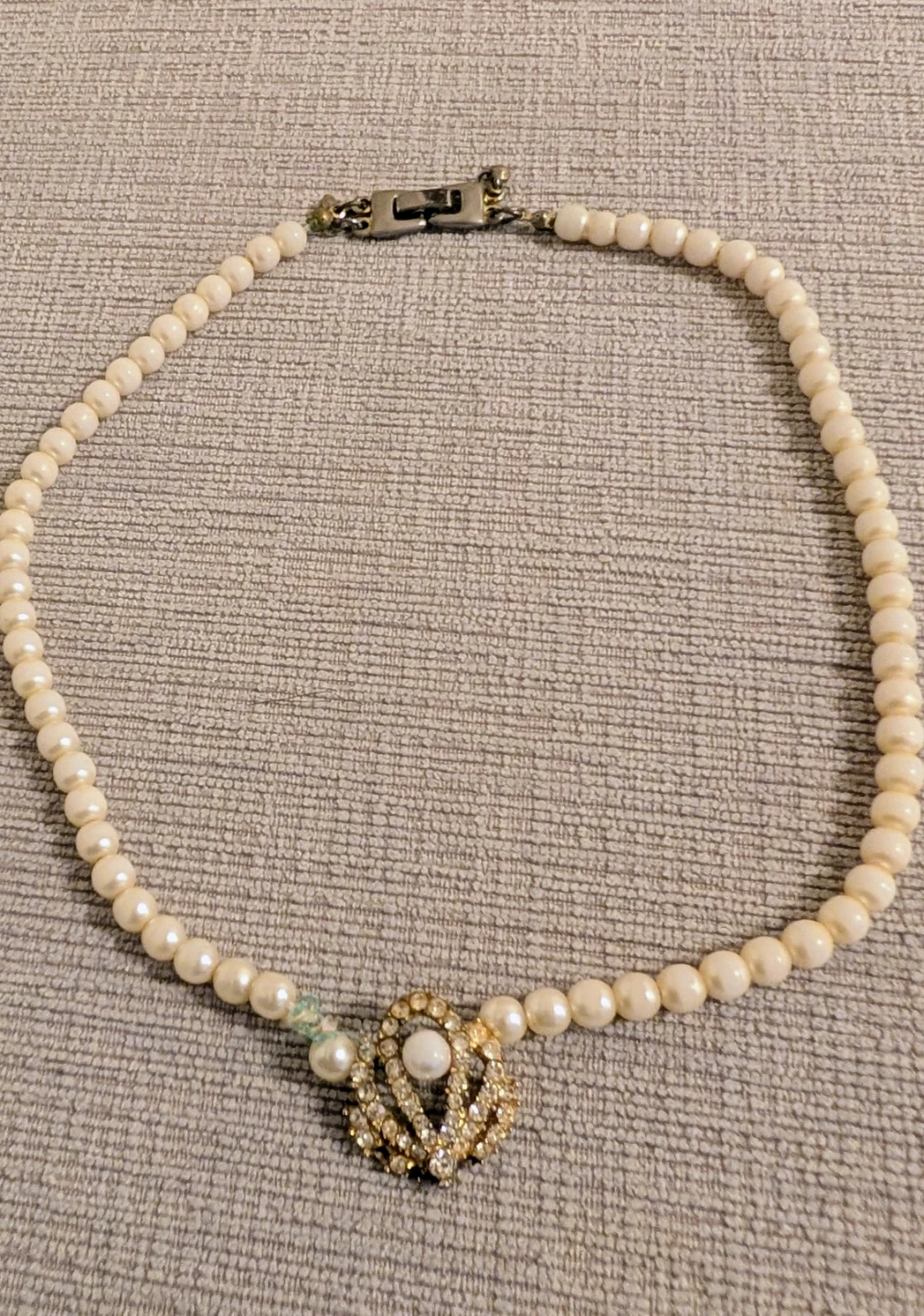 Faux Pearl Necklace with Rhinestone Clasp