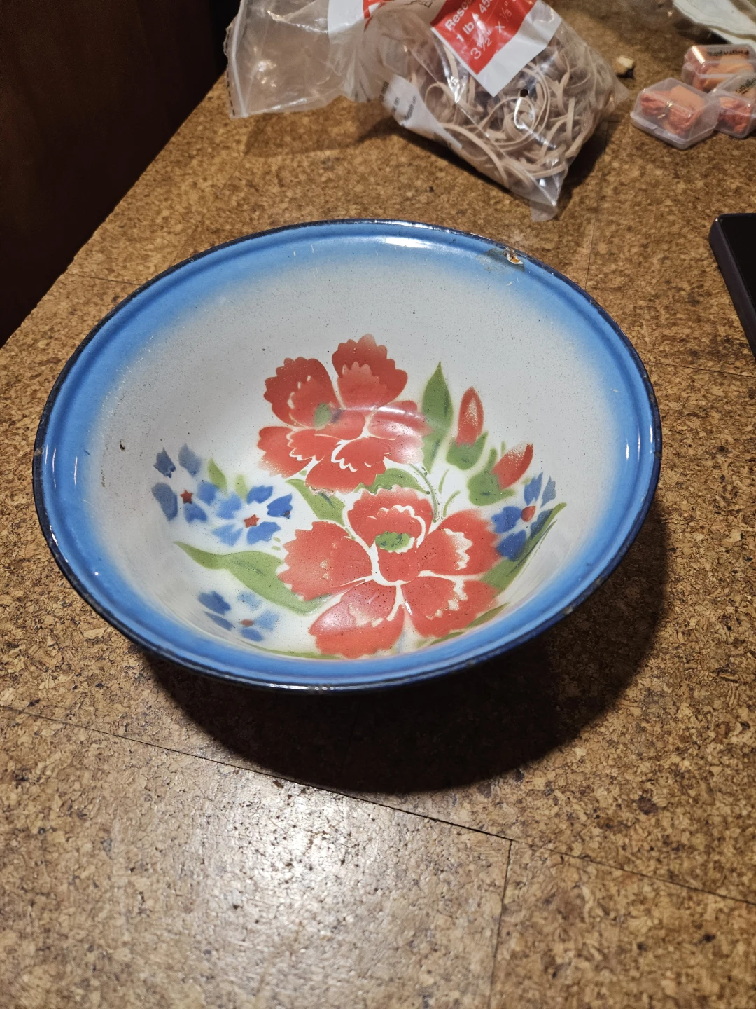 Vintage Enamel Bowl with Floral Design - photo 2