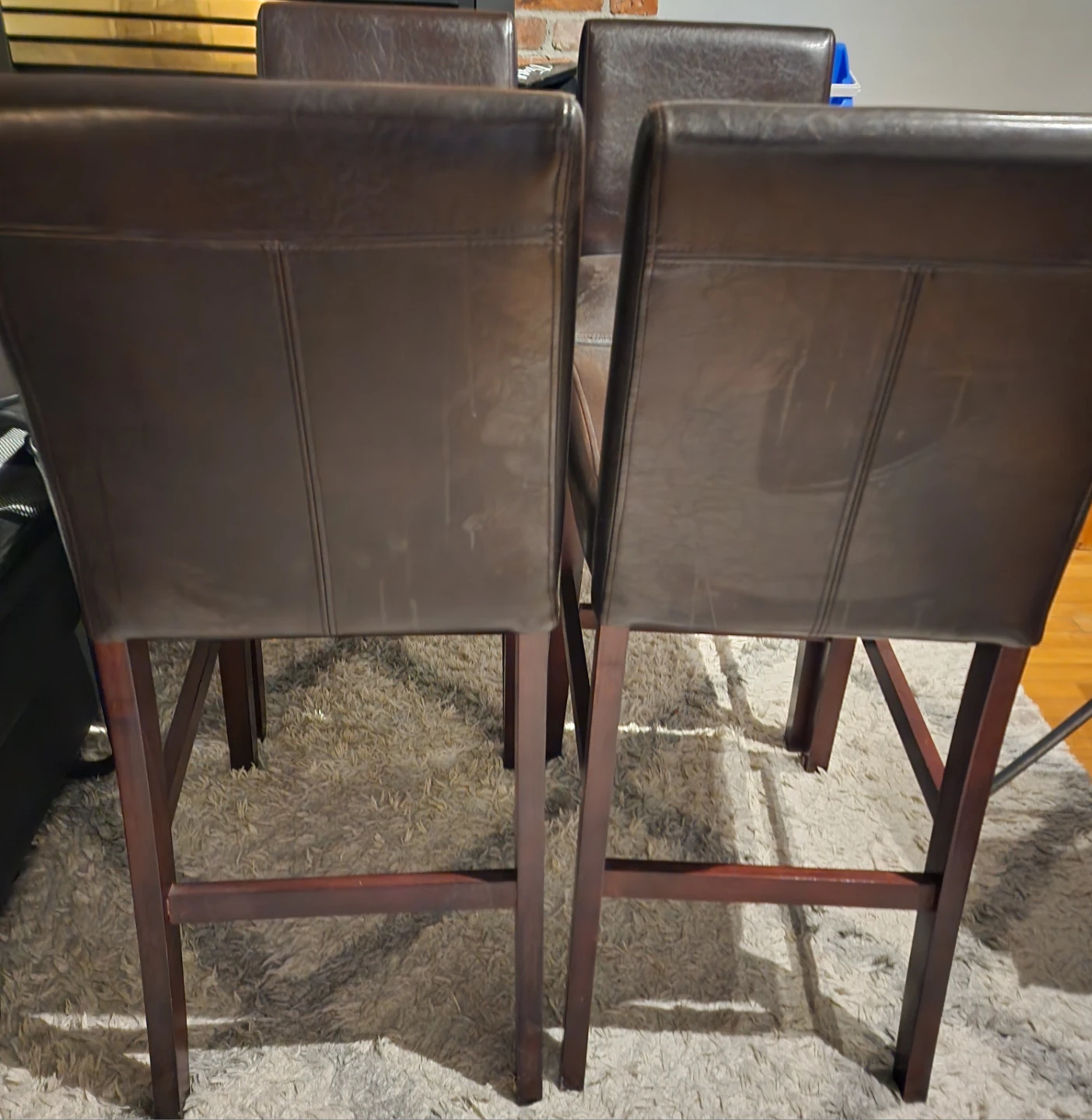 Set of 4 Brown Faux Leather Bar Stools - photo 4
