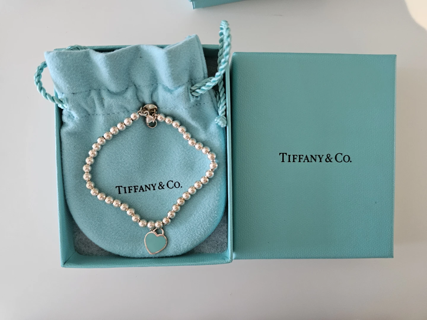Tiffany & Co. Blue Heart Tag Bead Bracelet - Small, Silver
