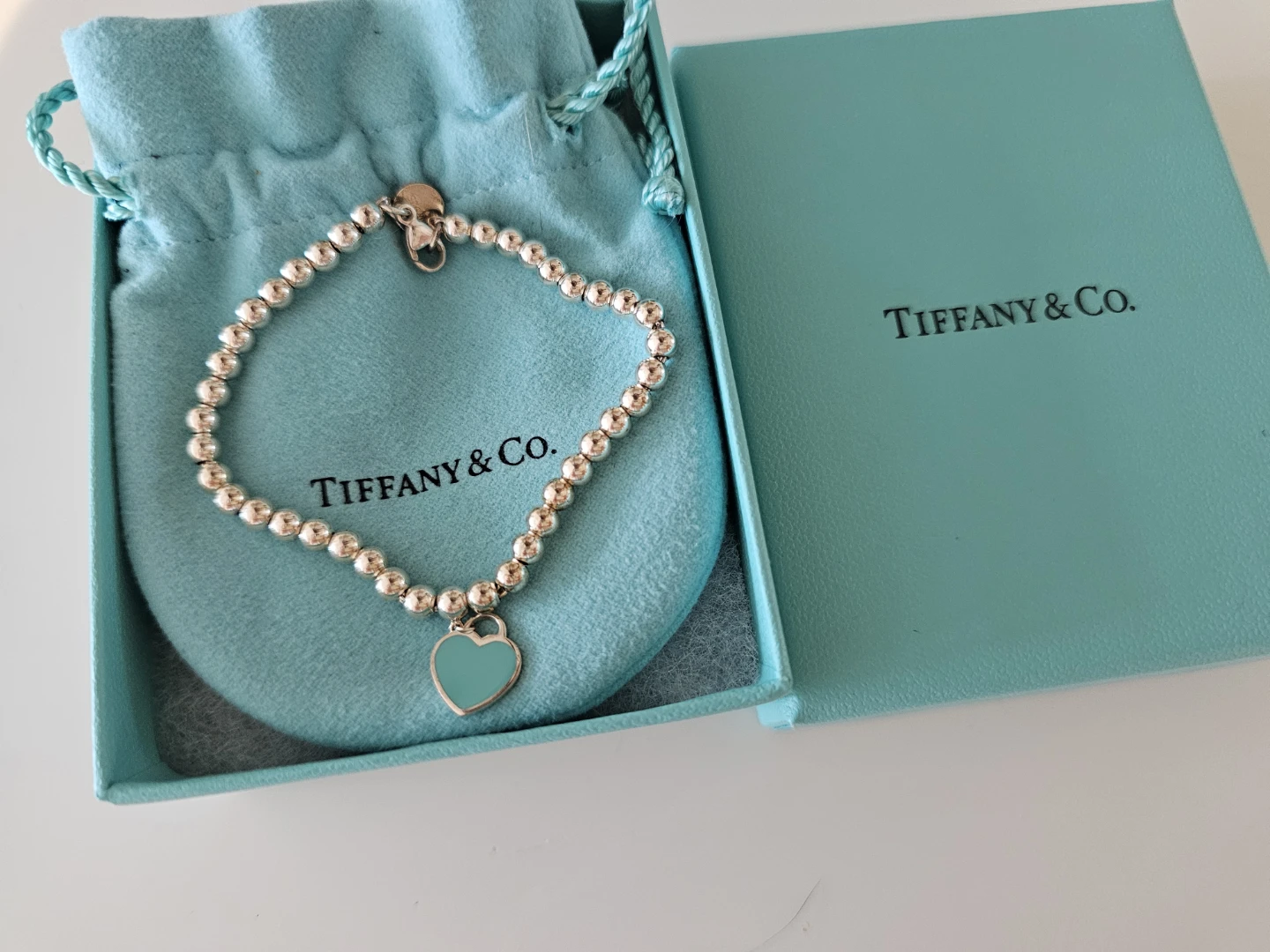 Tiffany & Co. Blue Heart Tag Bead Bracelet - Small, Silver - photo 2