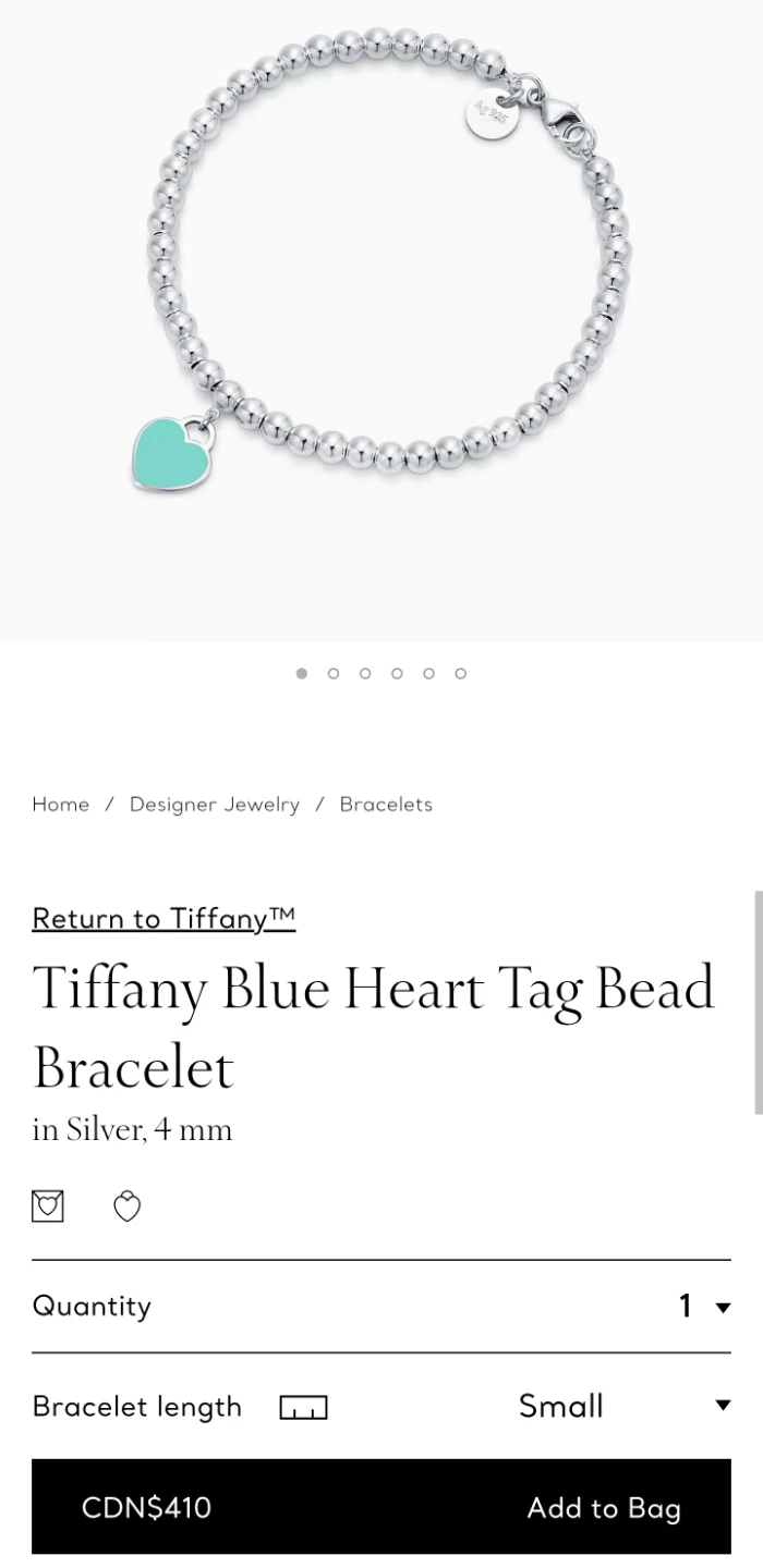 Tiffany & Co. Blue Heart Tag Bead Bracelet - Small, Silver - photo 4