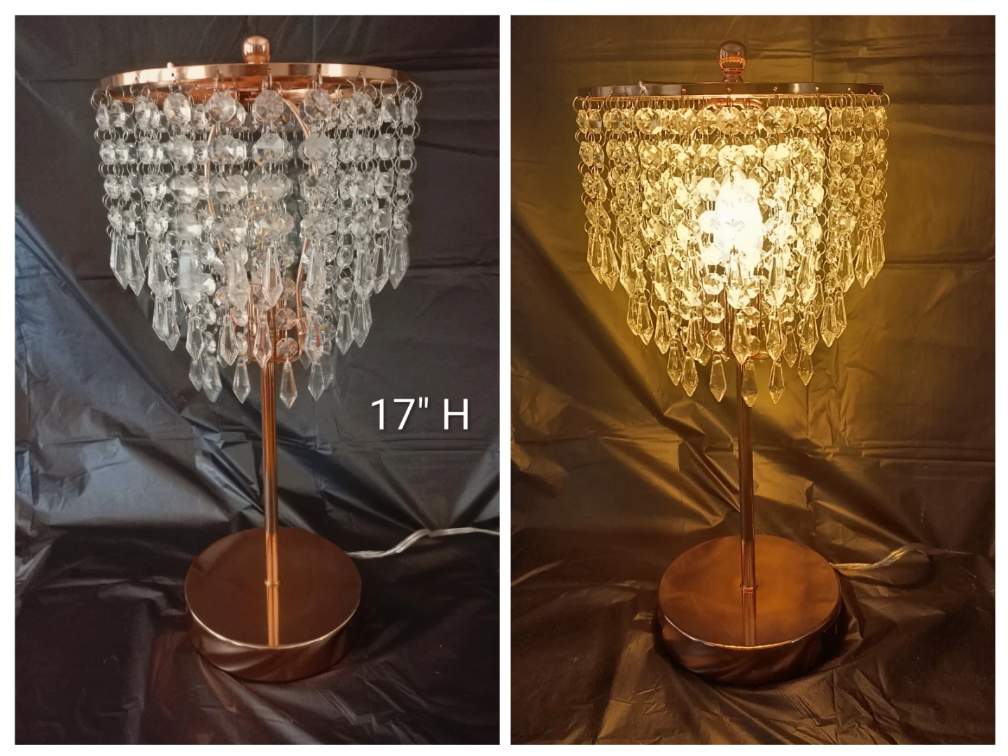 Rose Gold Crystal Touch Lamp - 17" H  USB Port & 3 Light Levels