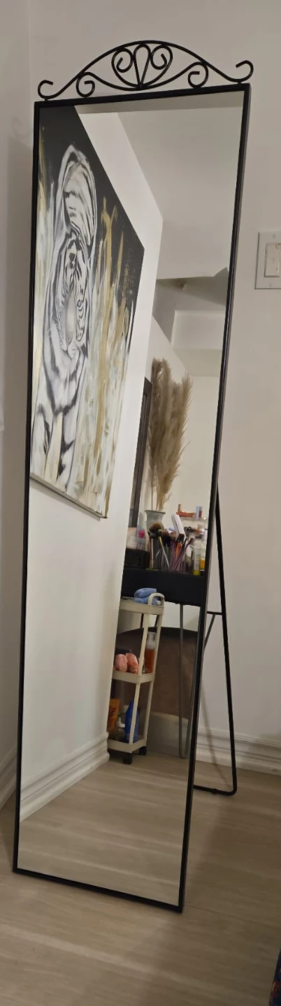 Black Metal Full Length Mirror with Decorative Top