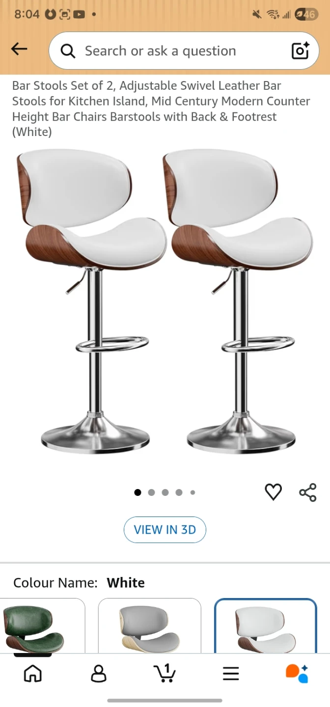 One (1) Adjustable Swivel Bar Stools - White