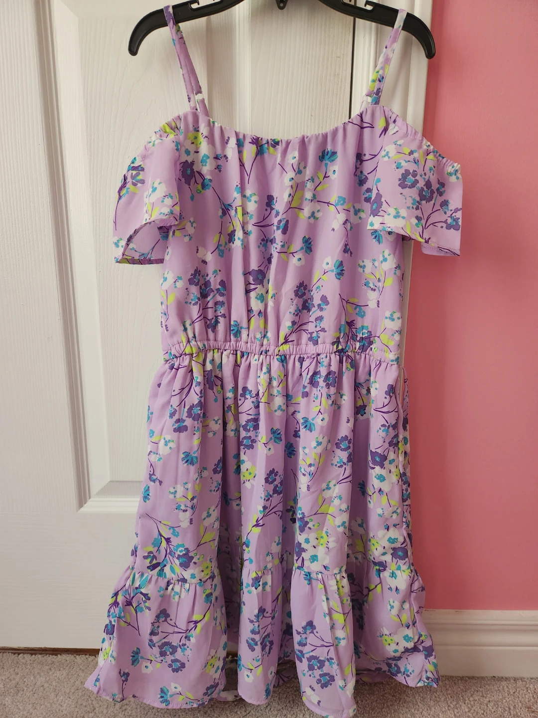 Purple Floral Cold Shoulder Dress