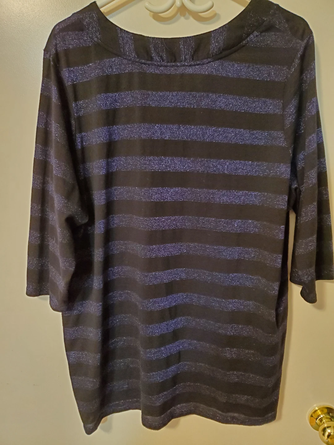 Black and Blue Striped Metallic Top - Size 1X - photo 2