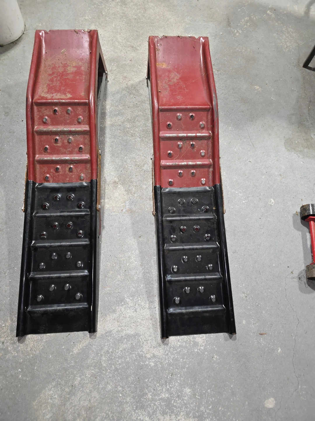 Pair of Red Car Ramps with black extentions