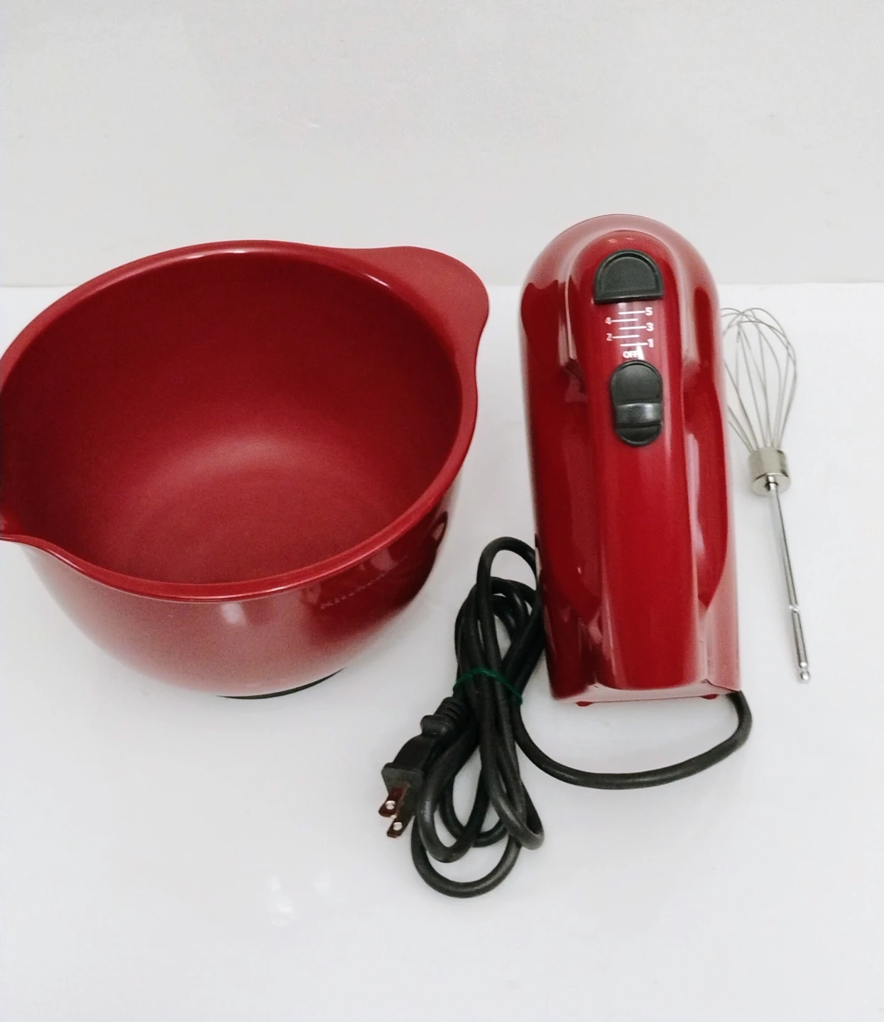 KitchenAid Red Hand Mixer with Bowl and Attachments use - photo 3