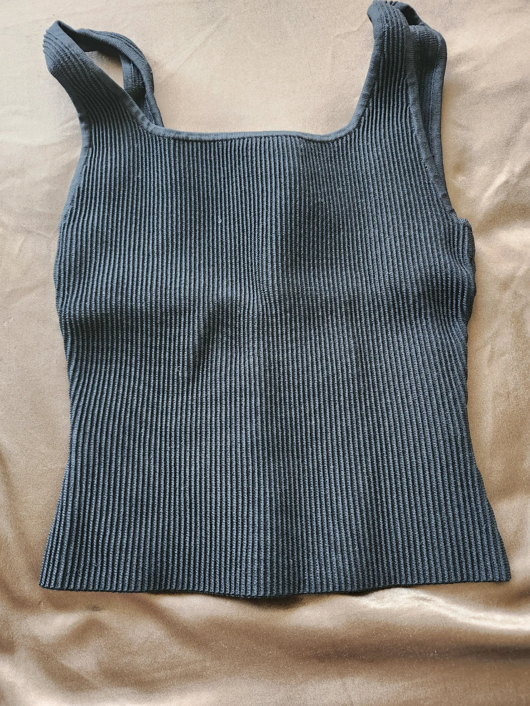 Babaton Black Ribbed Square Neck Tank Top - Size S