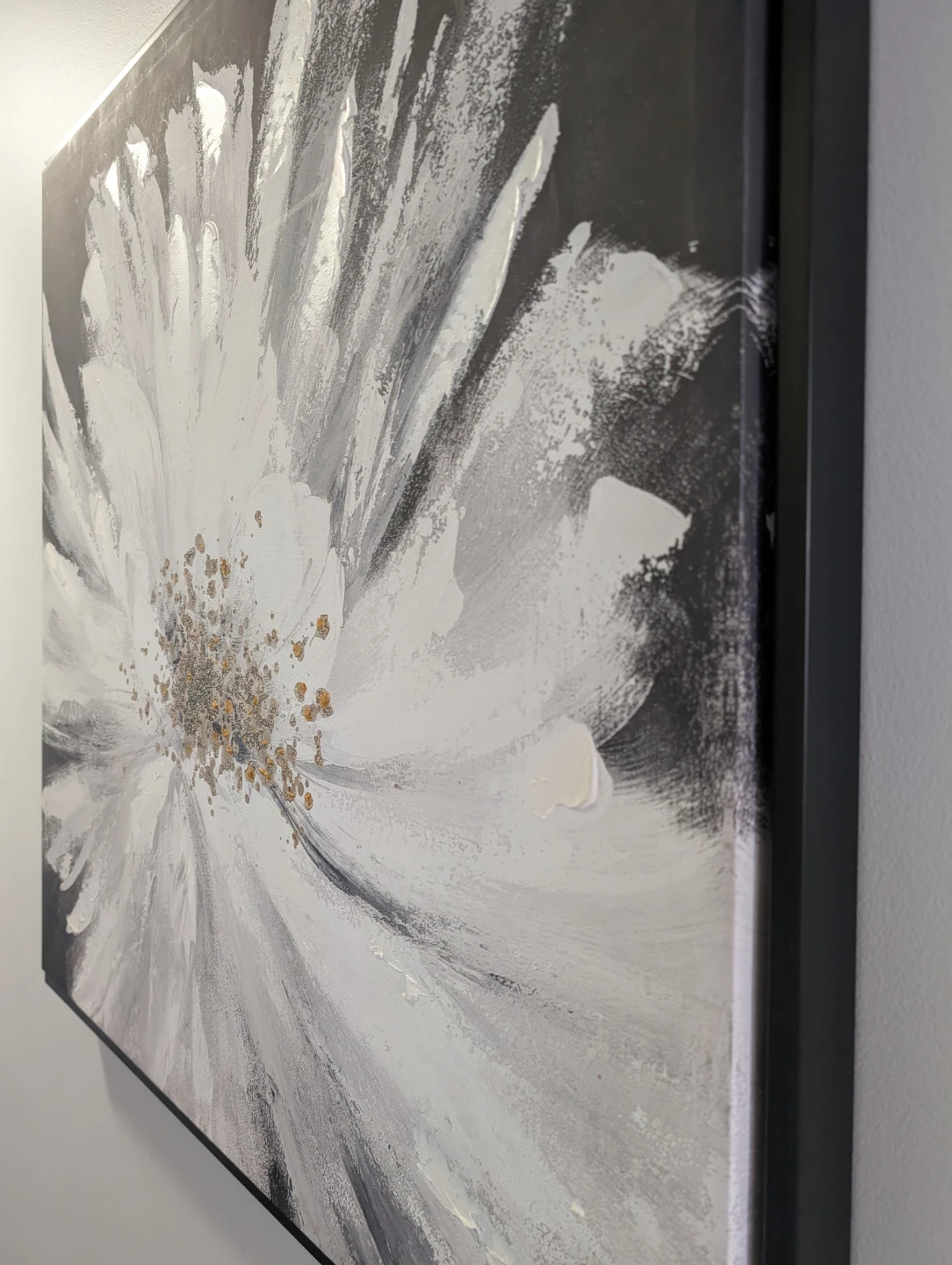 Framed Canvas Wall Art - White Flower Design. PU Braeside SW