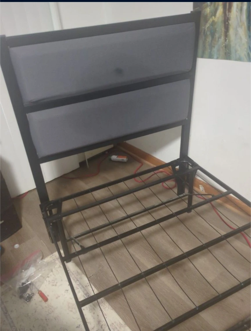 Metal Bed Frame with Upholstered Headboard