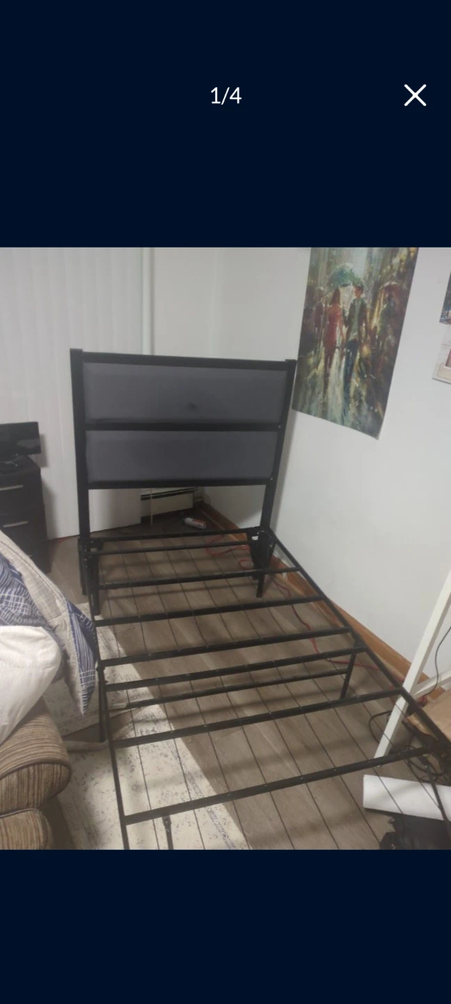 Metal Bed Frame with Upholstered Headboard - photo 2