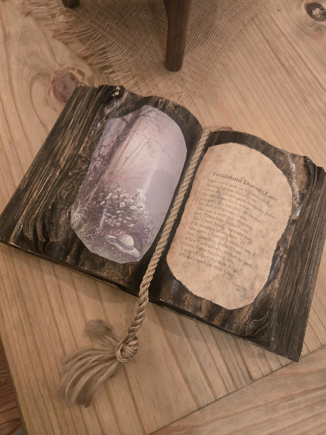 Decorative Wooden "Grandma Doesn't Care" Book with Poem