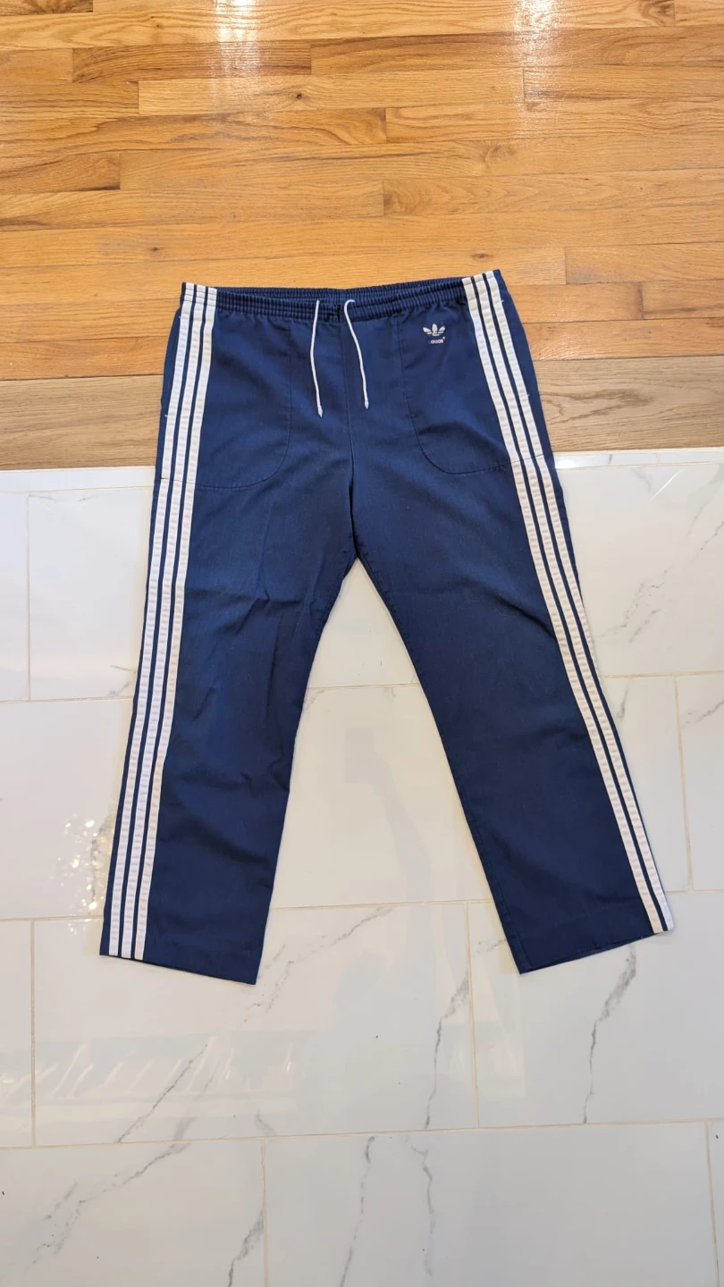 Vintage Adidas Blue Track Pants with White Stripes