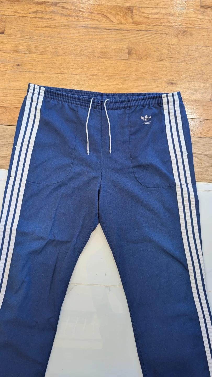 Vintage Adidas Blue Track Pants with White Stripes - photo 2