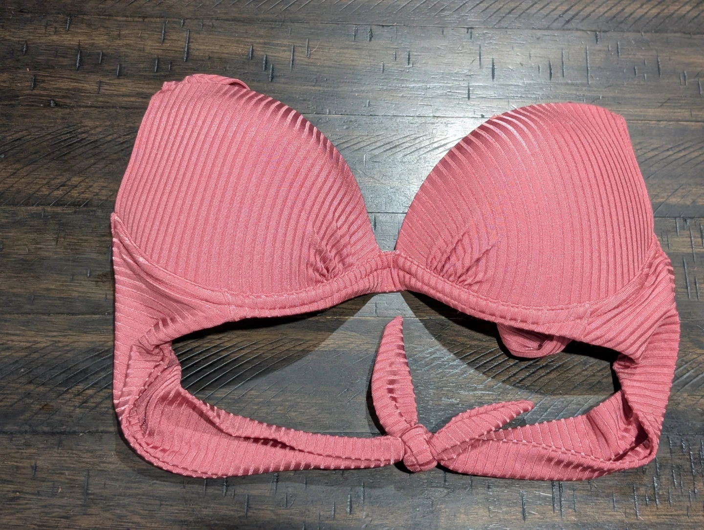 Pink Ribbed Halter Bikini Top
