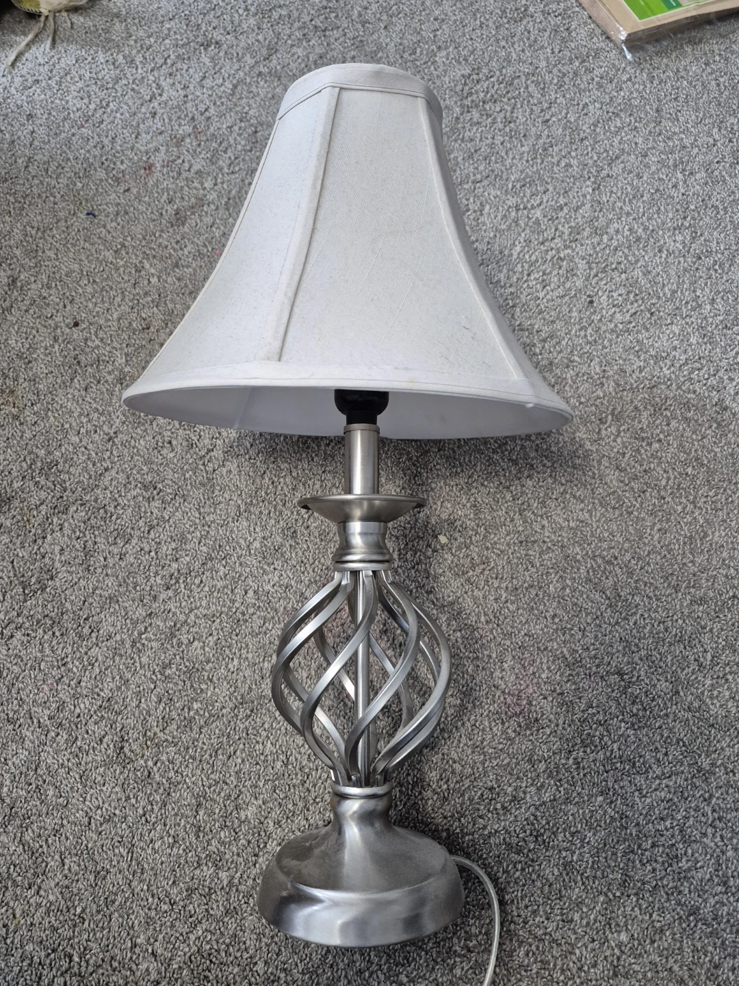 Silver Table Lamp with Twisted Base and Fabric Shade