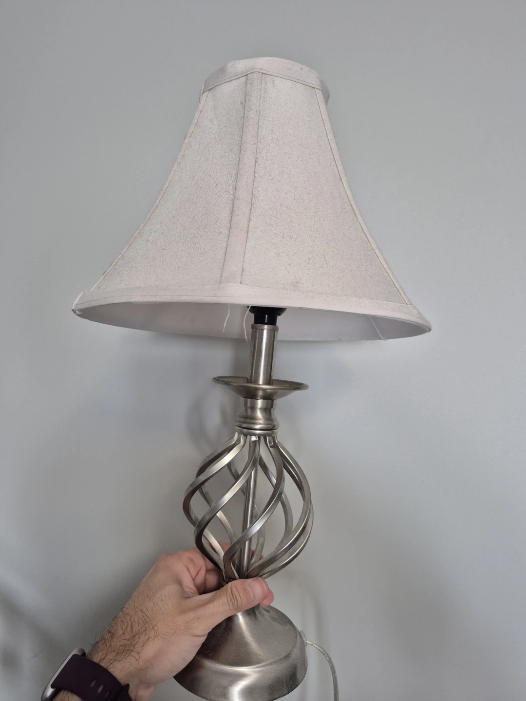 Silver Table Lamp with Twisted Base and Fabric Shade - photo 2