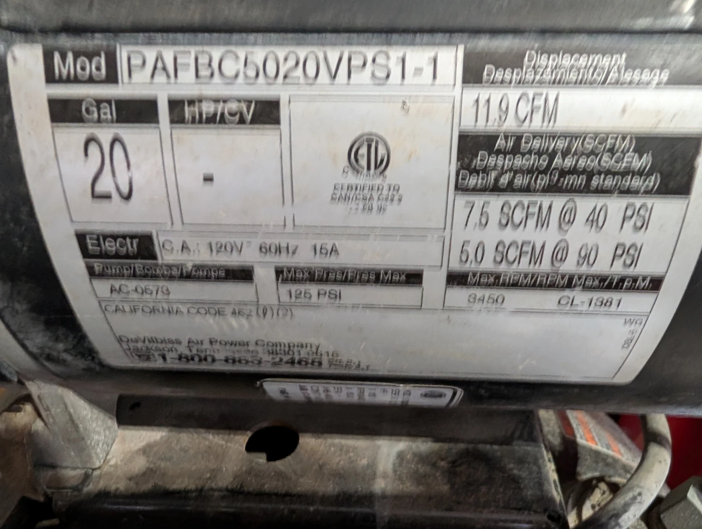 Devilbiss Pro-Air II 5hp 20 Gallon Air Compressor - photo 4