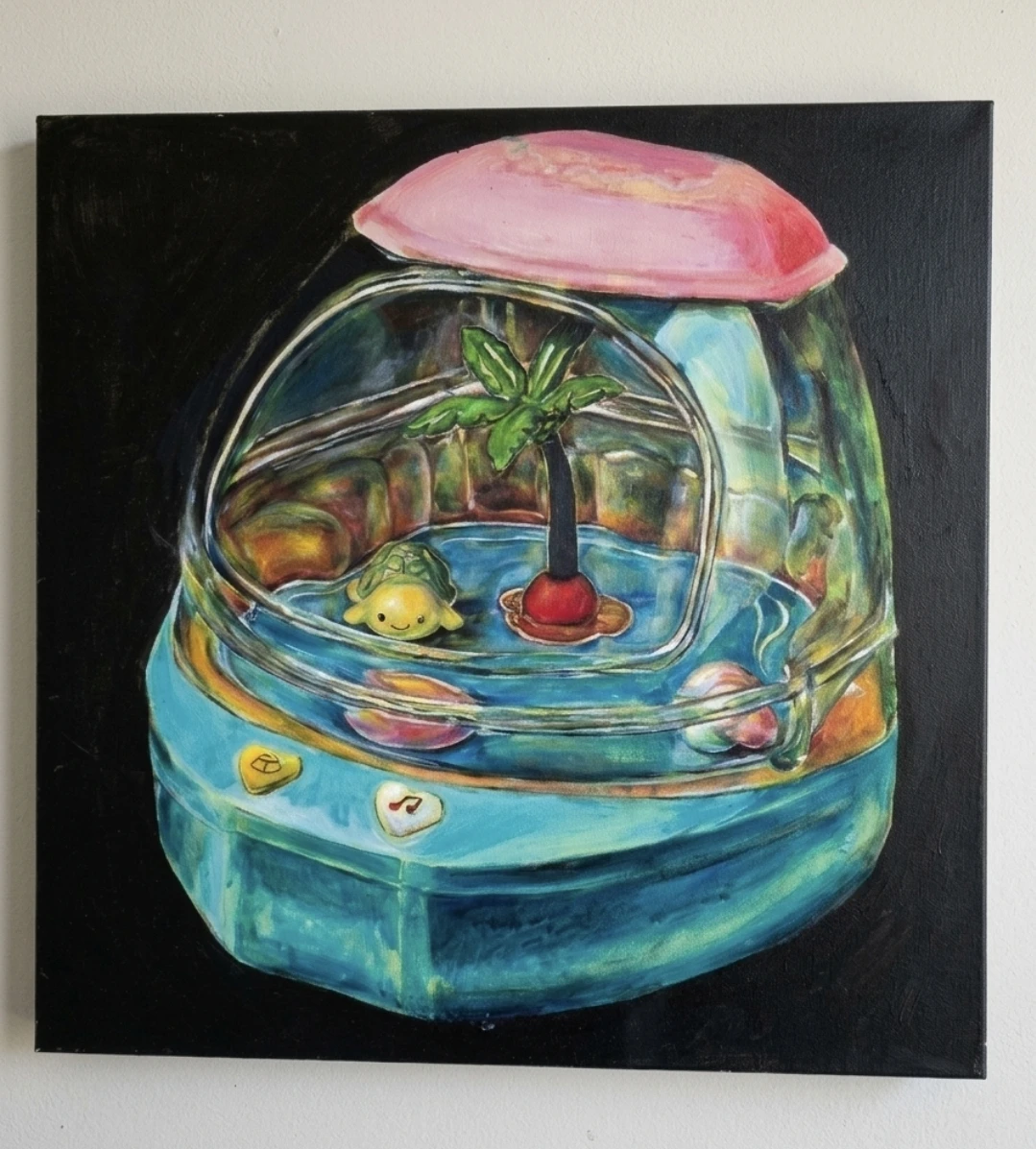 Original Acrylic Painting 24x24 – Cute Turtle Island Art