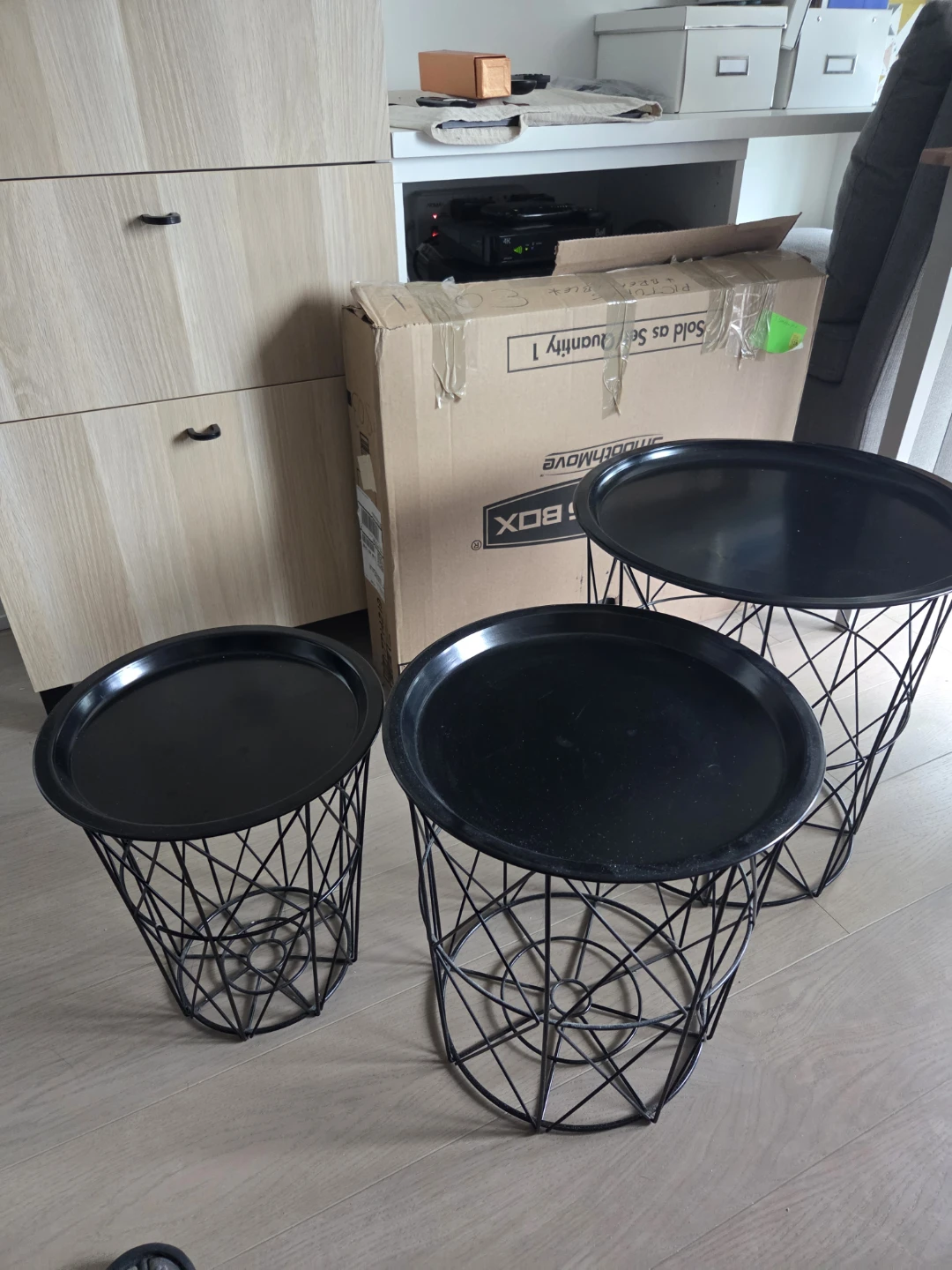 Set of 3 Black Wire Basket Side Tables