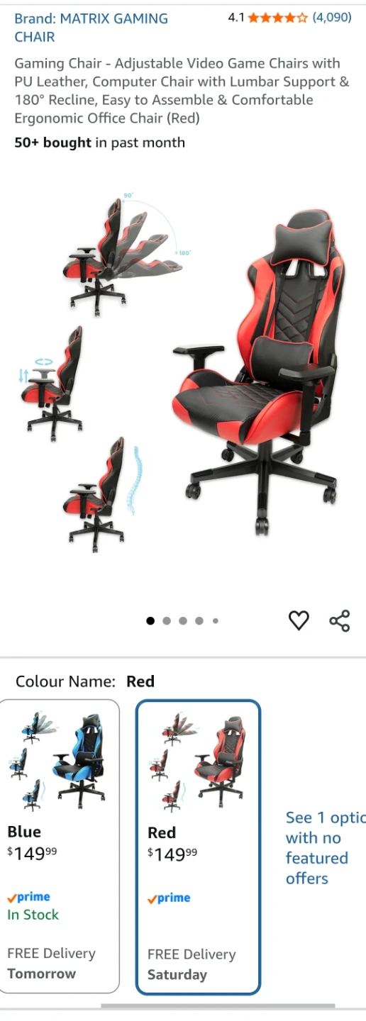MATRIX Gaming Chair - Red PU Leather - photo 5