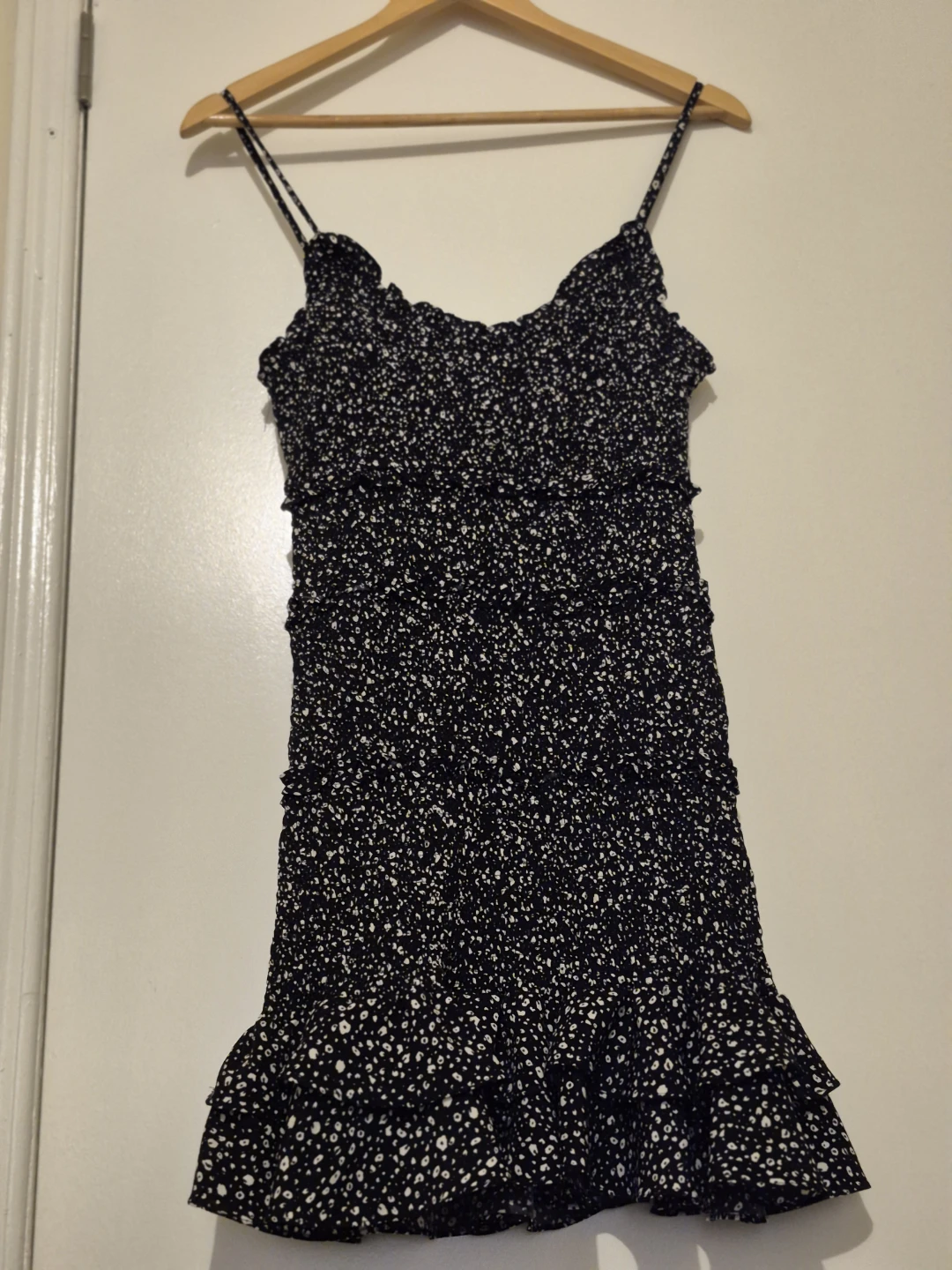 Fashion Nova Smocked Mini Dress Black White Print Size M