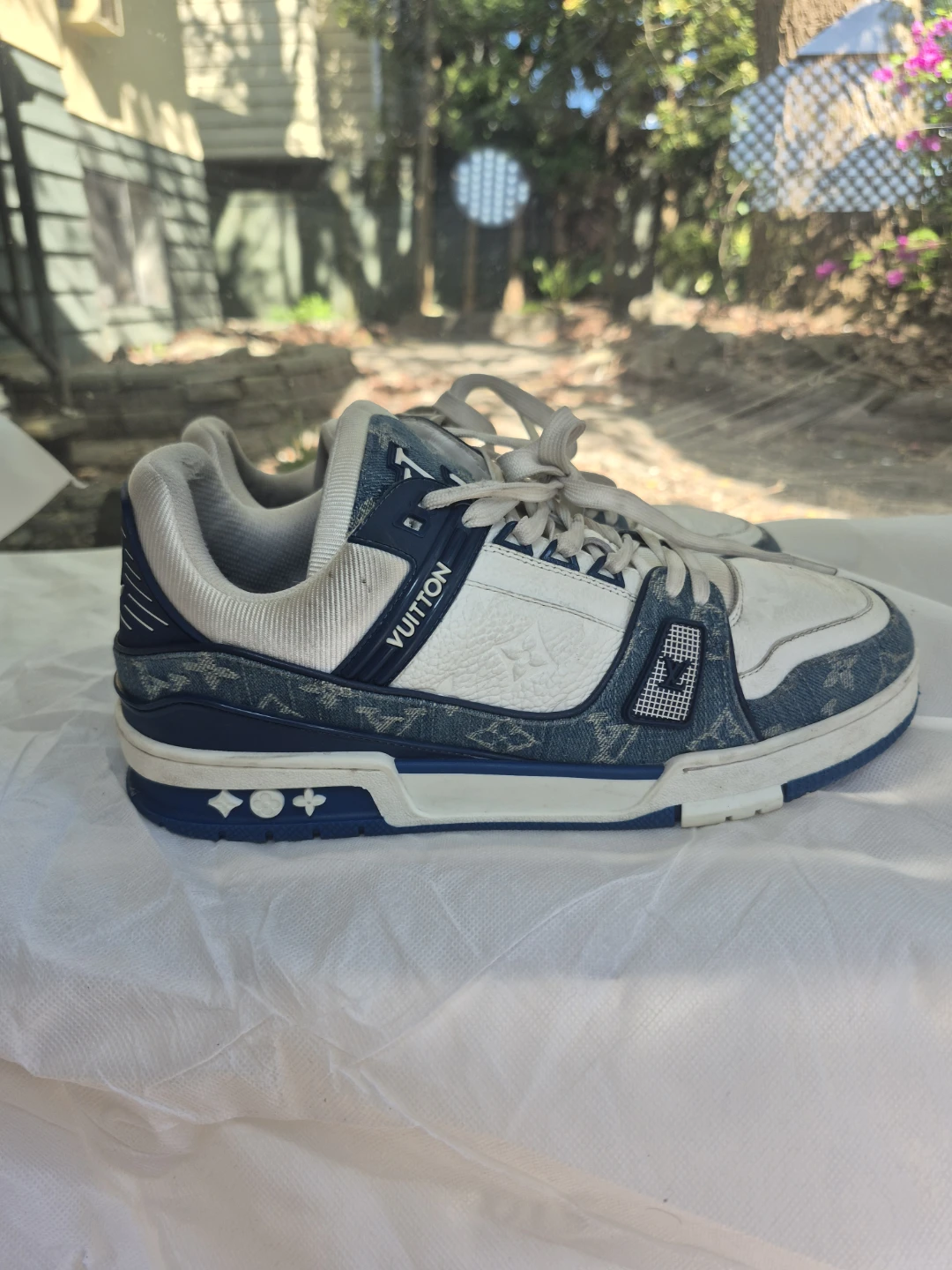 Louis Vuitton White & Blue Denim Sneakers - photo 4