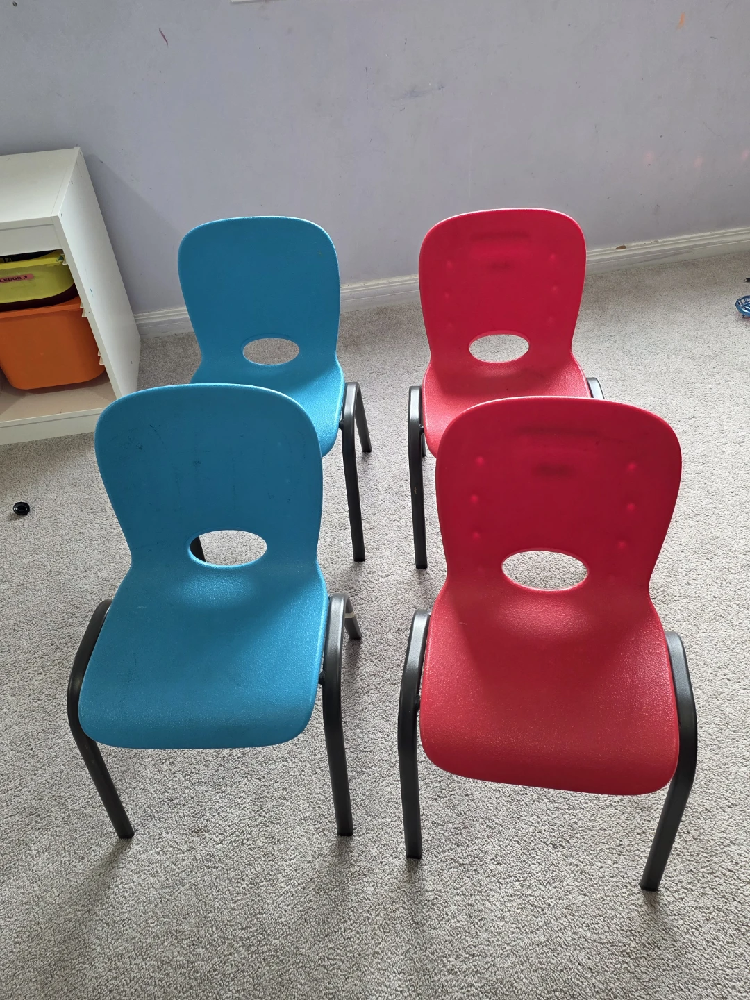 Set of 4 Kids Chairs - 2 Red, 2 Blue