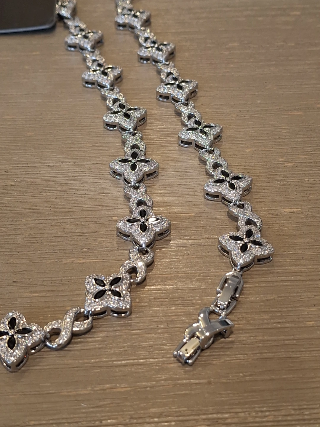 Sparkly Silver and Black Clover Bracelet
