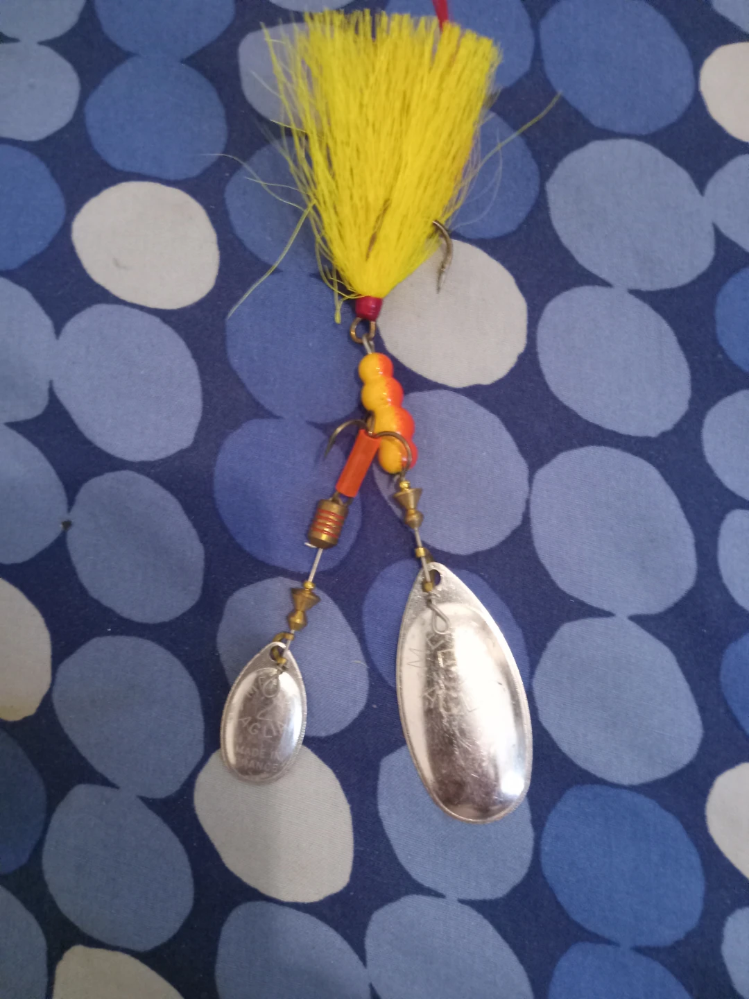 Fishing Lure Spinner Double Spoon Yellow Tinsel