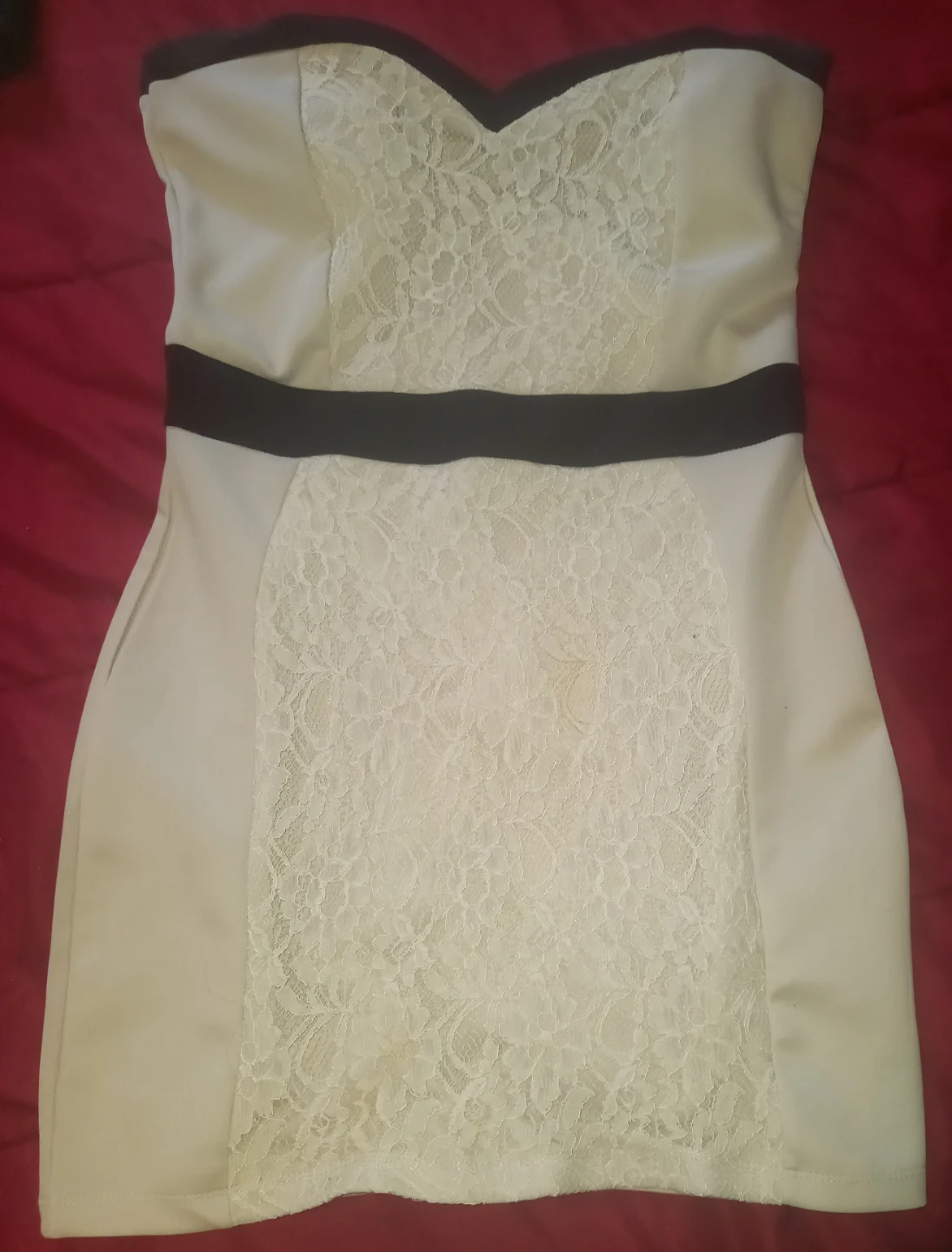 Ardene Cream and Black Lace Strapless Dress