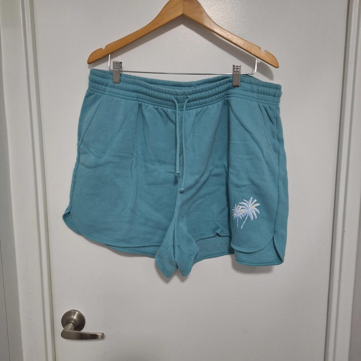 No Boundaries Teal Sweat Shorts with Palm Tree Graphic - Size 2X