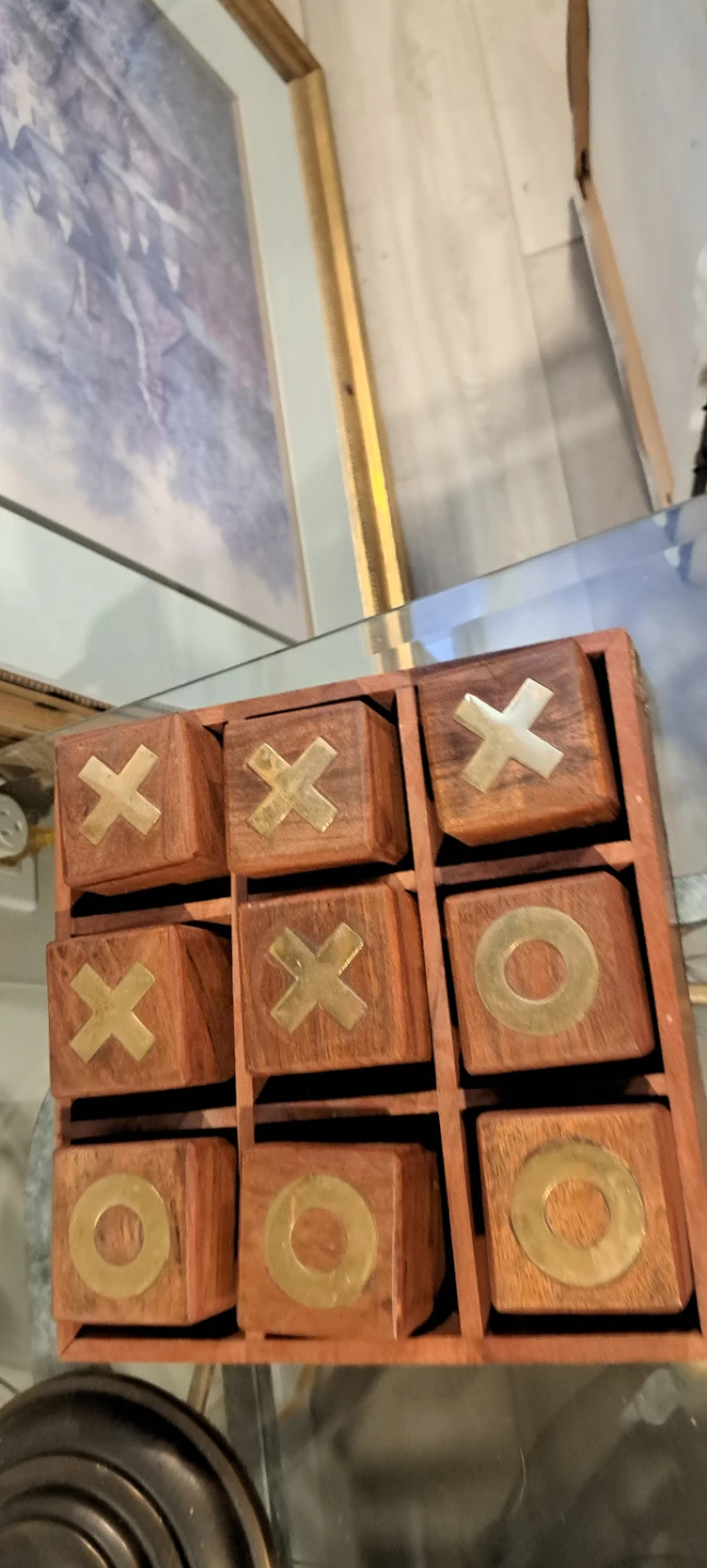 Wooden Tic-Tac-Toe Game Set with Brass Accents