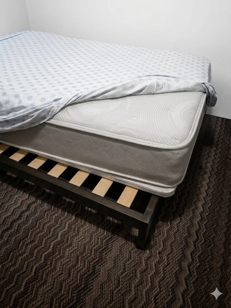 White Fitted Sheet with Blue Geometric Pattern - photo 3