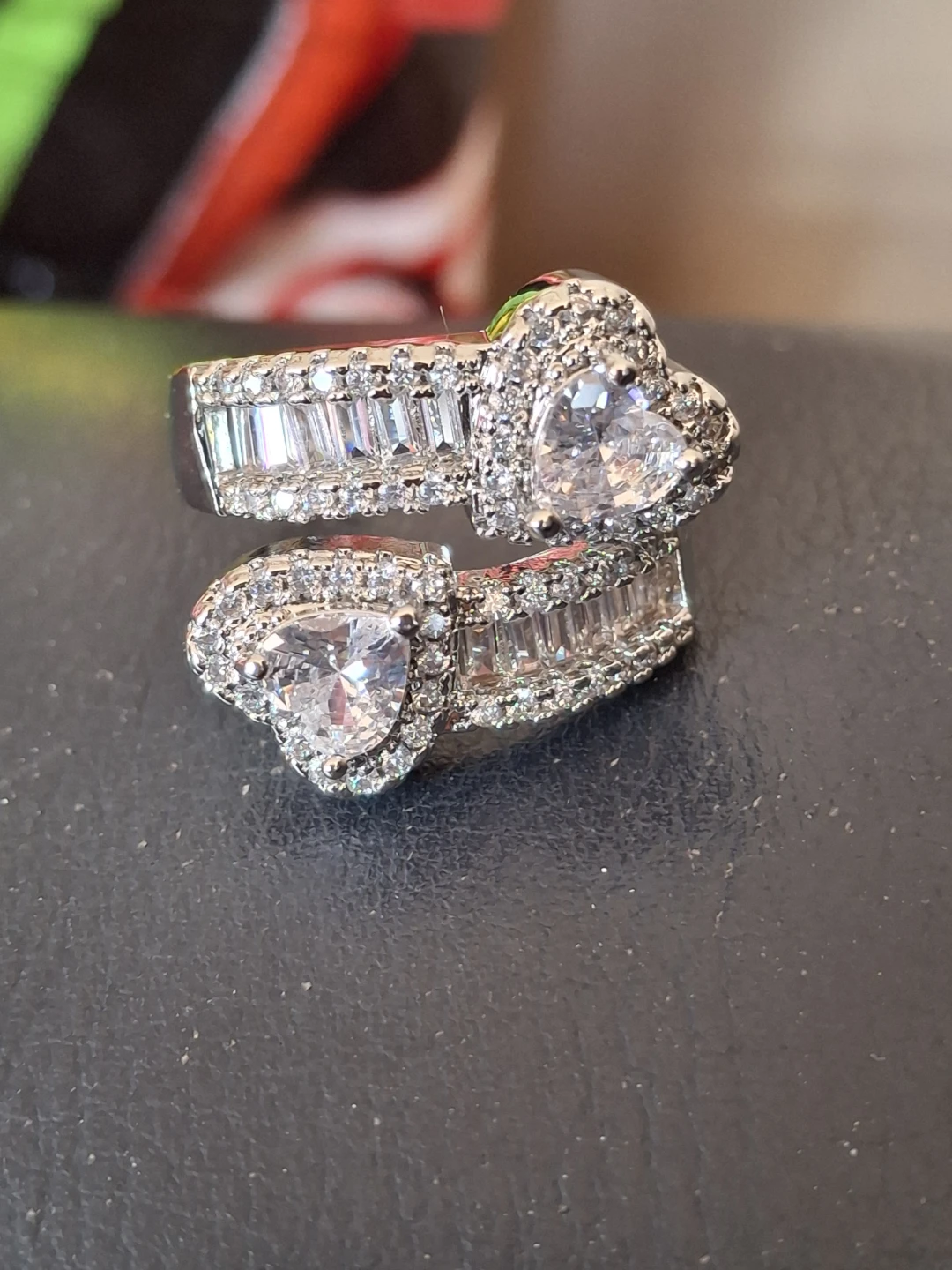 Silver Heart Shape Ring with CZ Stones