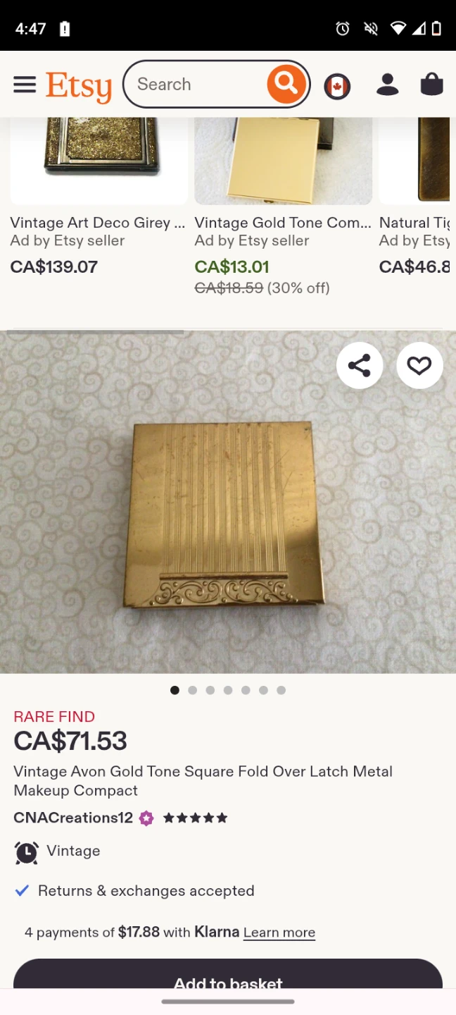 Vintage Avon Gold Tone Metal Makeup Compact - photo 4